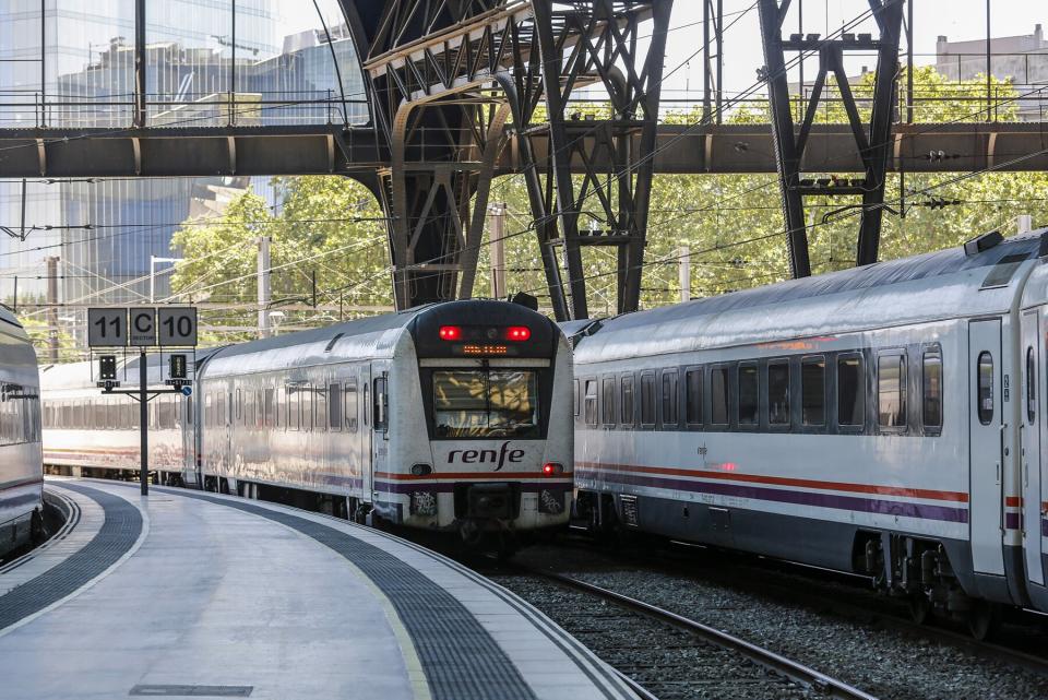 A renfe train in Spain in the station