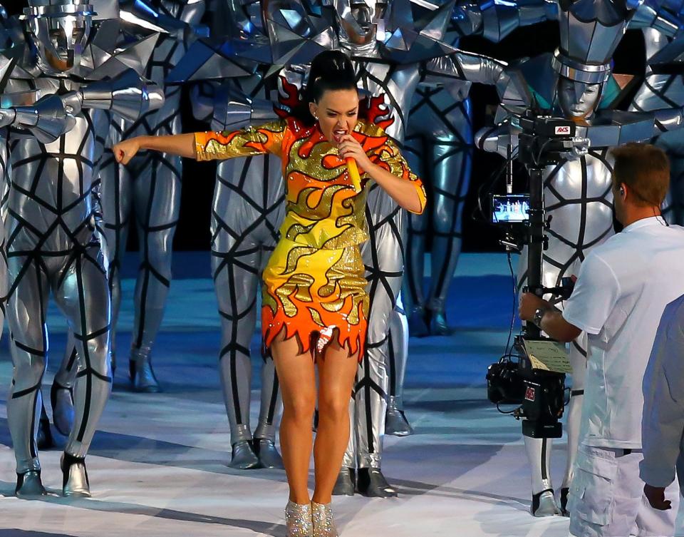 Katy Perry performs during the halftime show as the Patriots take on the Seahawks at Super Bowl XLIX