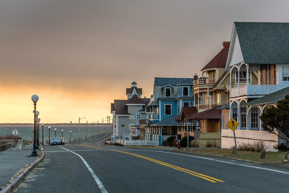 Dawn rises over the colorful and architecturally interesting ocean front homes on Seaview, Ave, Oak Bluffs, Martha's Vineyard