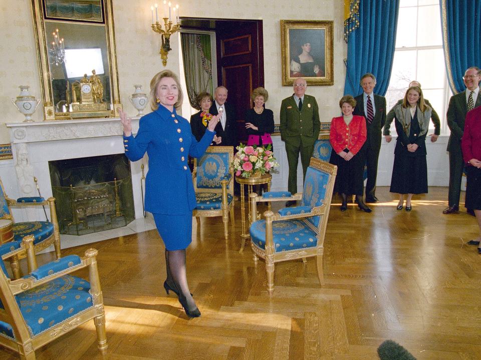 Hillary Clinton in the Blue Room in the White House in 1995