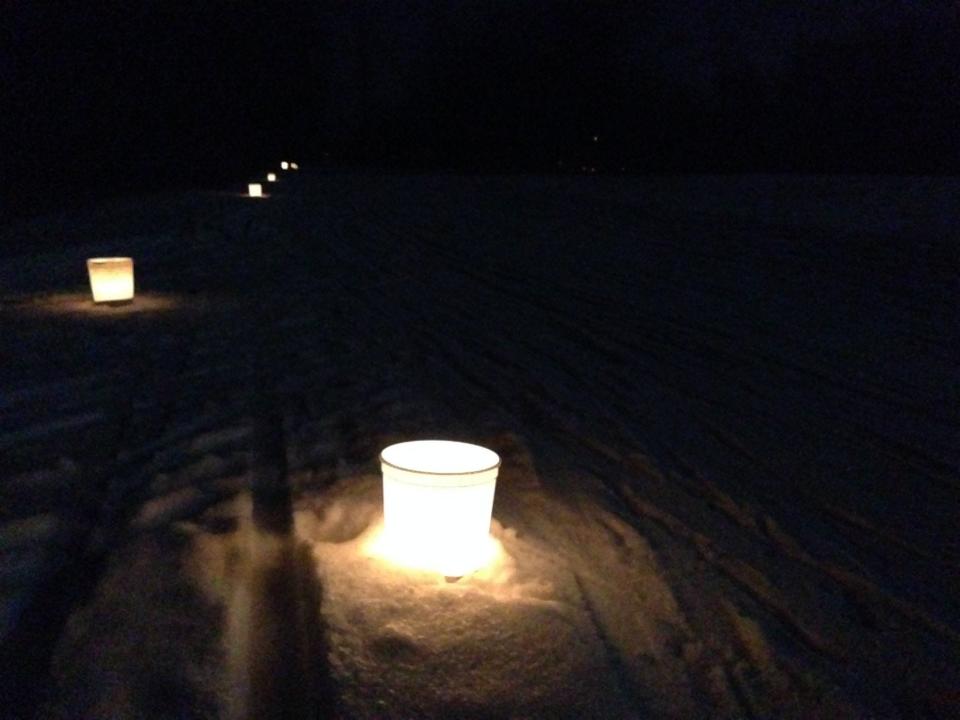 Luminaries will line the Mishawaka Riverwalk for free public event on Feb. 10, 2023. These luminaries were found along a cross-country ski trail at St. Patrick’s County Park for one of its night skis.