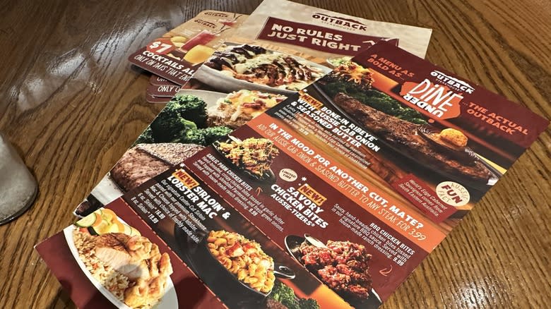 An Outback Steakhouse menu