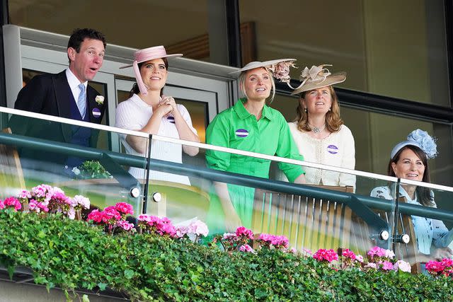 <p>Jonathan Brady/PA Images/Getty</p> (From left) Jack Brooksbank, Princes Eugenie, Lady Melissa Percy, Lady Laura Meade and Carole Middleton at the Royal Ascot on June 19, 2024