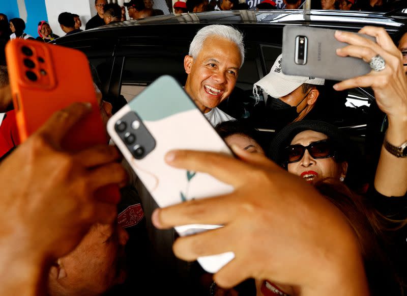 Ganjar Pranowo, presidential candidate of the ruling Indonesian Democratic Party of Struggle (PDI-P) at his campaign rally in Bogor