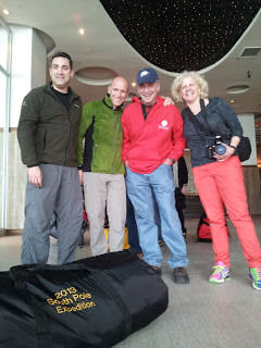 Diego Delgado, Michel White, Dale Shippam and Heather Ross weighing in their gear.