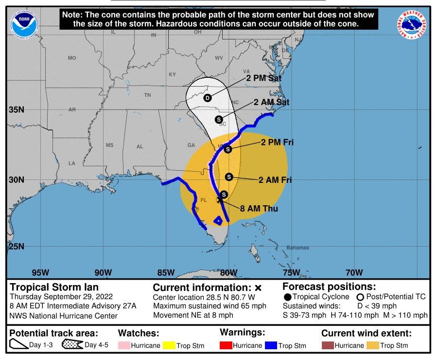 8 a.m. Thursday Tropical Storm Ian map.