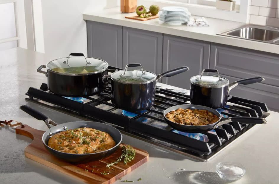 This cookware set is constructed with enameled aluminum and tempered glass, making it pretty durable to us. It even has an olive oil-infused ceramic coating. The set includes two fry pans, two sauce pans and a Dutch oven. <a href="https://goto.target.com/c/2055067/81938/2092?u=https%3A%2F%2Fwww.target.com%2Fp%2Fselect-by-calphalon-8pc-oil-infused-ceramic-cookware-set%2F-%2FA-76401372%23lnk%3Dsametab&amp;subid1=5&amp;subid2=primedaytargetdeals&amp;subid3=primeday20" target="_blank" rel="noopener noreferrer">﻿Originally $150, get the set now for $100 at Target</a>.