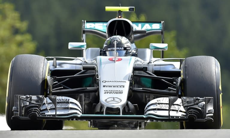 Mercedes AMG Petronas F1 Team's German driver Nico Rosberg arrives in the pitlane during the first practice session at the Spa-Francorchamps circuit in Spa on August 26, 2016 ahead of the Belgian Formula One Grand Prix