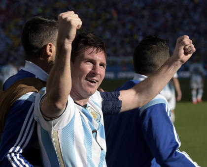 Argentina&#39;s Lionel Messi celebrates after Angel di Maria's game-winner. (AP)