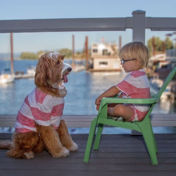 Toddler and his labradoodle are the most adorable duo to ever exist