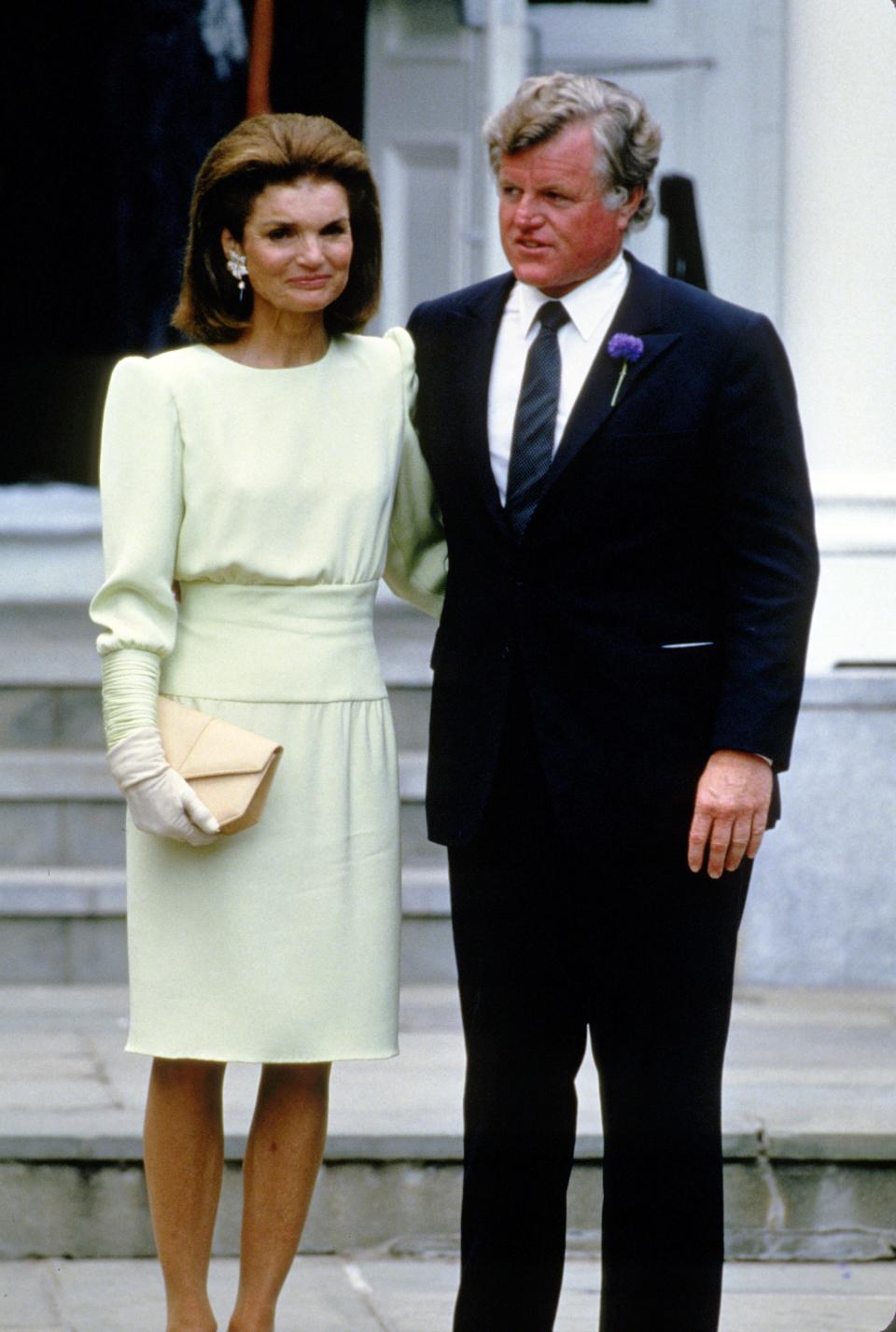 Jacqueline Jackie Kennedy in 1986 wearing a mint green dress