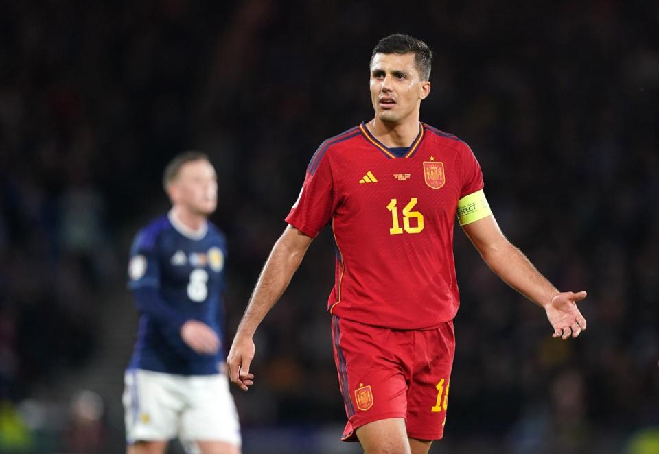 Rodri was left frustrated by Scotland’s style as Spain slipped to a shock loss in Glasgow  (PA)