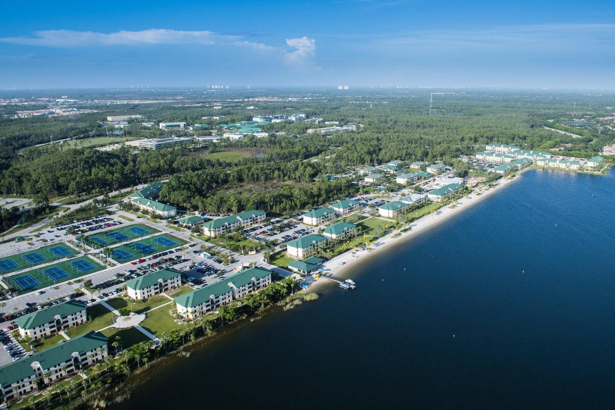 An aerial view of Florida Gulf Coast University in Fort Myers