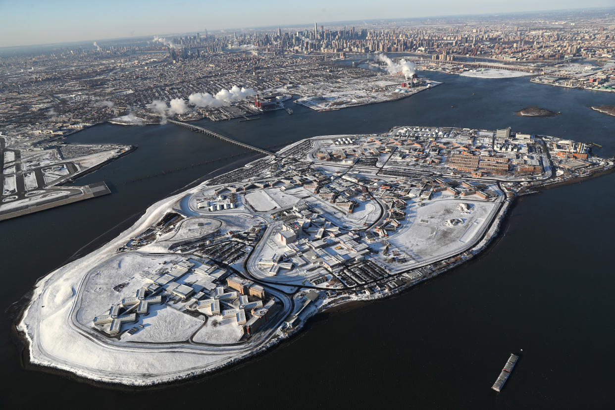 Rikers Island jail complex is dusted by snow in January 2018. (Photo: John Moore via Getty Images)