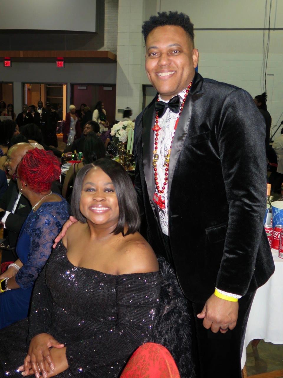 Chelsa Reese and Shreveport Fire Chief Clarence Reese, Jr. at the Krewe of Sobek Grande Bal in the Shreveport Convention Center on January 12, 2024.
