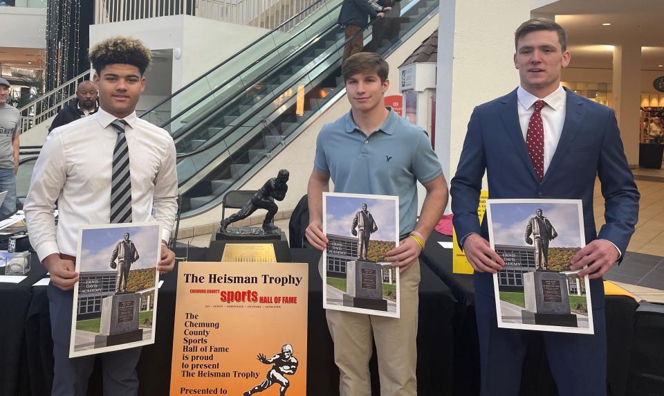 The three nominees for the 2022 Ernie Davis Award were announced Dec. 10, 2022 during a ceremony at the Arnot Mall in Horseheads. From left, DeShon Cook of Thomas A. Edison, Brady Keefe of Elmira and Marshall Winkky of Horseheads.