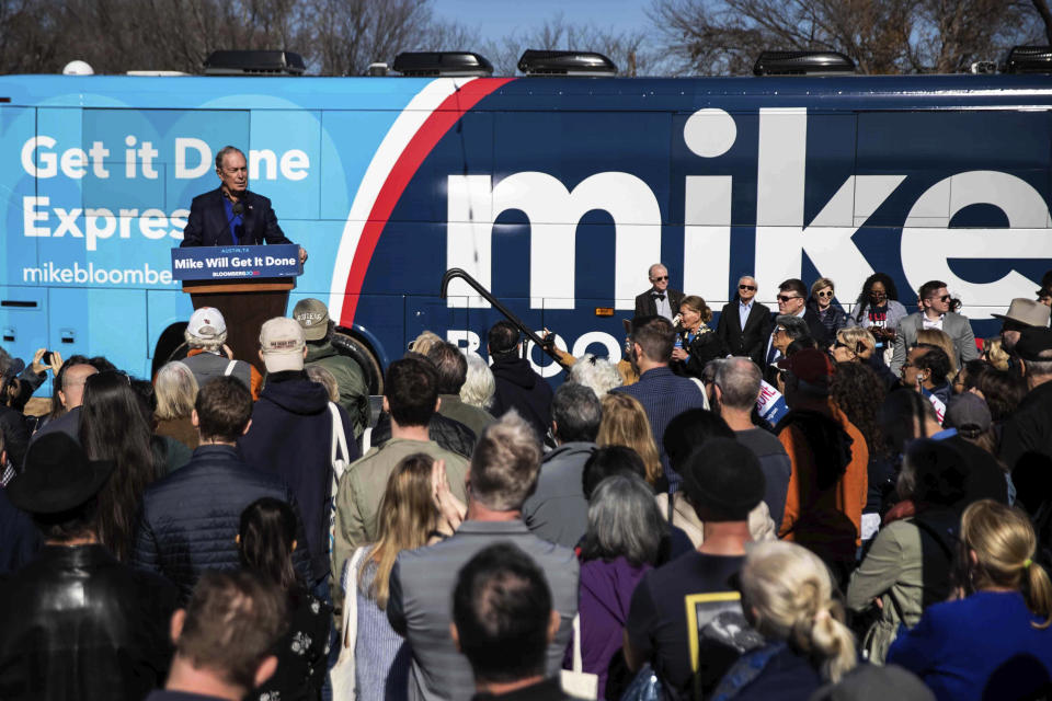 Democratic presidential candidate Michael Bloomberg speaks during his presidential campaign in Austin, Texas, Saturday, Jan. 11, 2020. (Lola Gomez/Austin American-Statesman via AP)