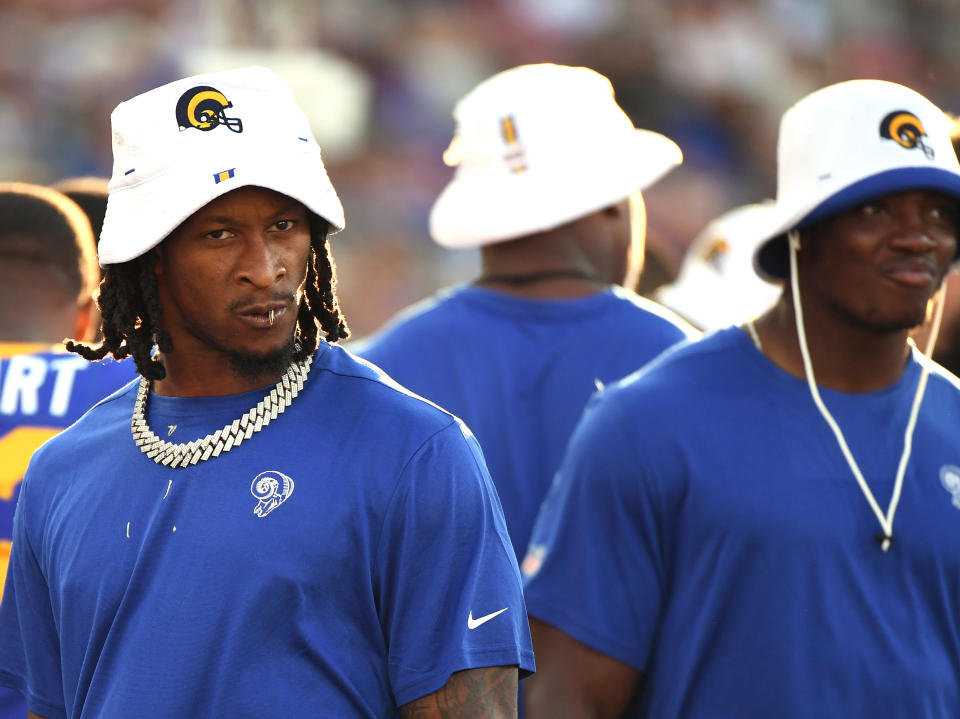 Todd Gurley of the Los Angeles Rams on the sidelines during a preseason game against the Denver Broncos. (Getty Images)