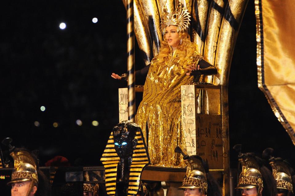 Madonna performs during the Bridgestone Super Bowl XLVI Halftime Show