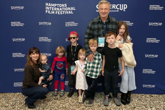 <p>Sonia Moskowitz/Getty</p> Alec Baldwin and Hilaria Baldwin with children, Ilaria Baldwin, Eduardo Baldwin, Leonardo Baldwin, Maria Lucia Baldwin, Romeo Baldwin, Rafael Baldwin and Carmen Baldwin on October 07, 2023 in East Hampton, New York.