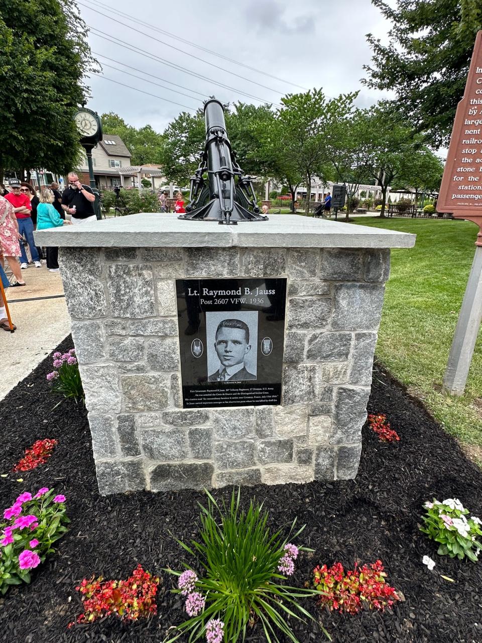 The newly renovated monument honoring World War I veteran Lt. Raymond B. Jauss at Congers Station Park. He received the distinguished service cross posthumously in 1918.