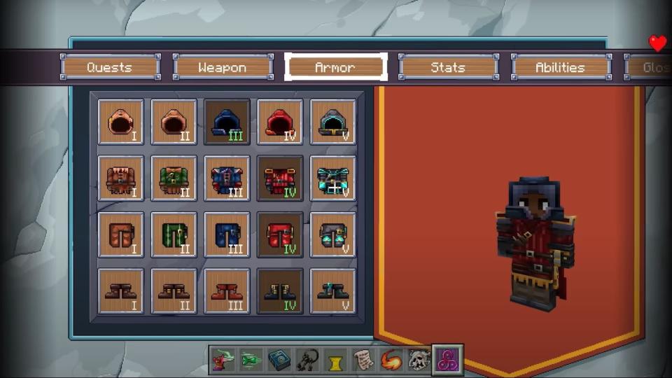 Armor selection window for your D&D character in Minecraft.