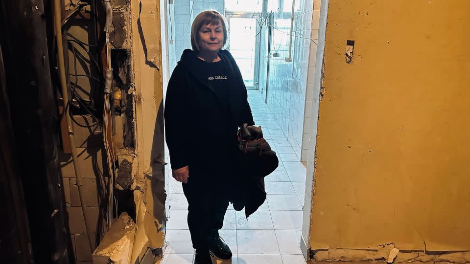 Olha Sokolenko, director of Kharkiv Palace Hotel, was in the hotel at the moment of the strike. She says she hopes the hotel will re-open one day. - Daria Tarasova-Markina/CNN