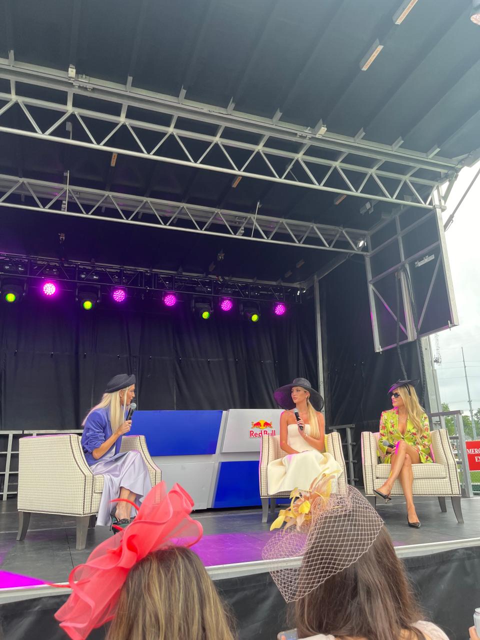 Alex Cooper, host for the “Call Her Daddy” podcast, and Alix Earle, the podcast host for “Hot Mess,” talked to Kentucky Derby attendees on the Infield’s main stage on Saturday morning at Churchill Downs in Louisville.