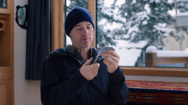 <span class="article__caption">Will Gadd demonstrating the accident he made with his Grigri and locking carabiner, and reflects on how it nearly cost him his life on Helmcken Falls.</span> (Photo: National Geographic)