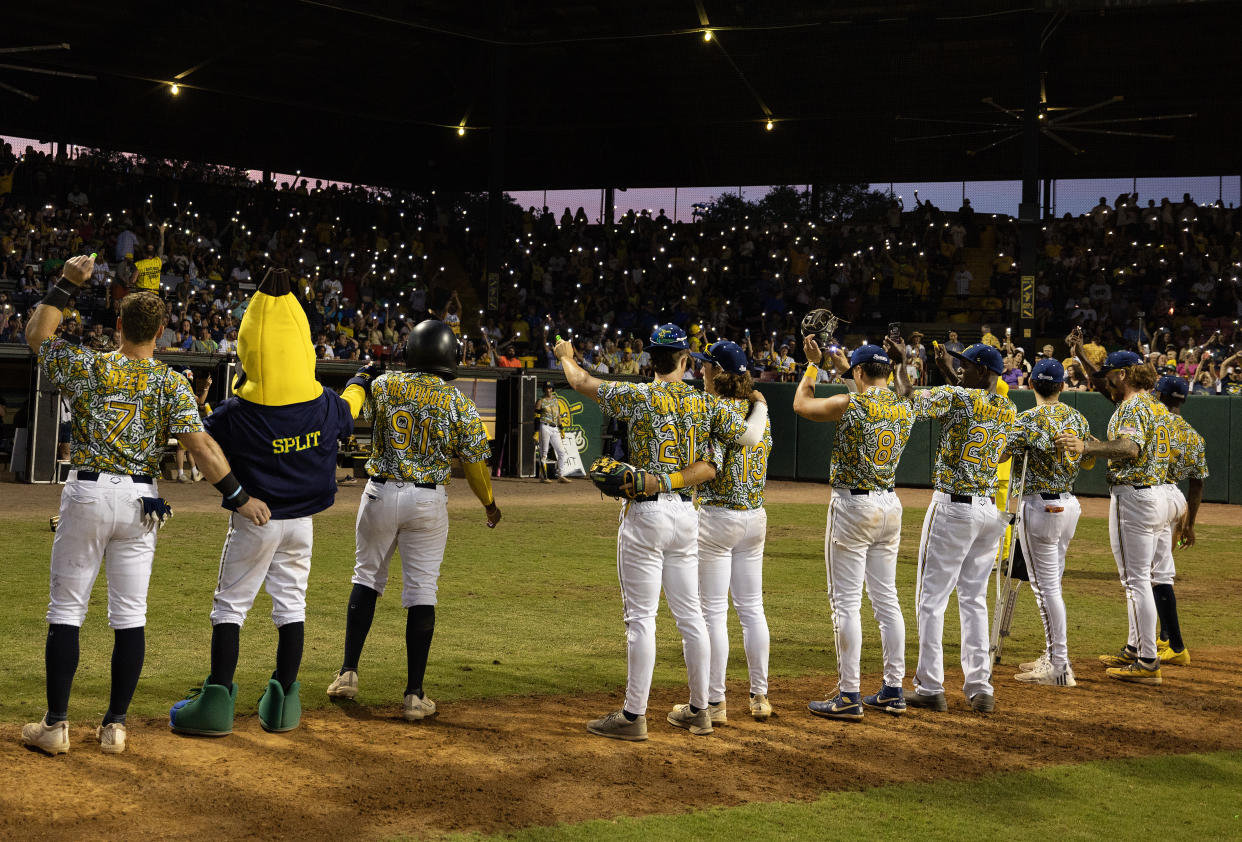 The Savannah Bananas are made up of a unique collection of former and current baseball players with a knack for entertainment. (Photo by Al Bello/Getty Images)