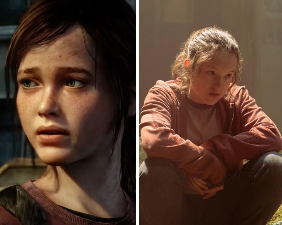 Side by side image of Ellie in The Last of Us game and TV show