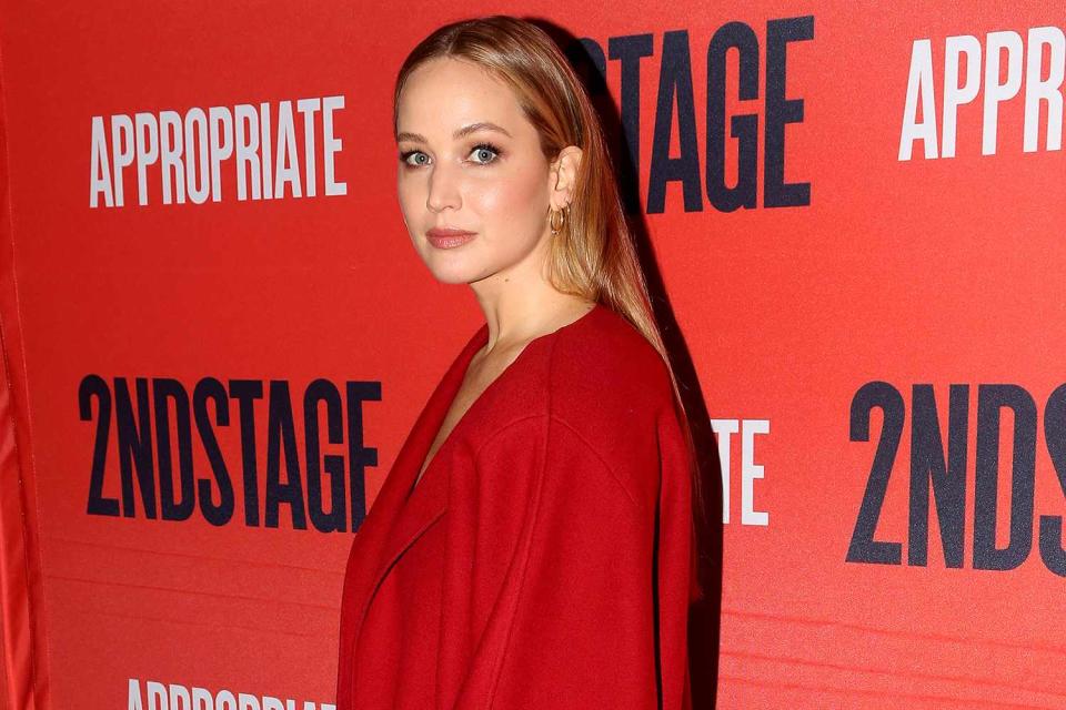 <p>Bruce Glikas/WireImage</p> Jennifer Lawrence poses at the opening night of the Second Stage Theater play "Appropriate" on Broadway at The Hayes Theater on Dec. 18, 2023 in New York City
