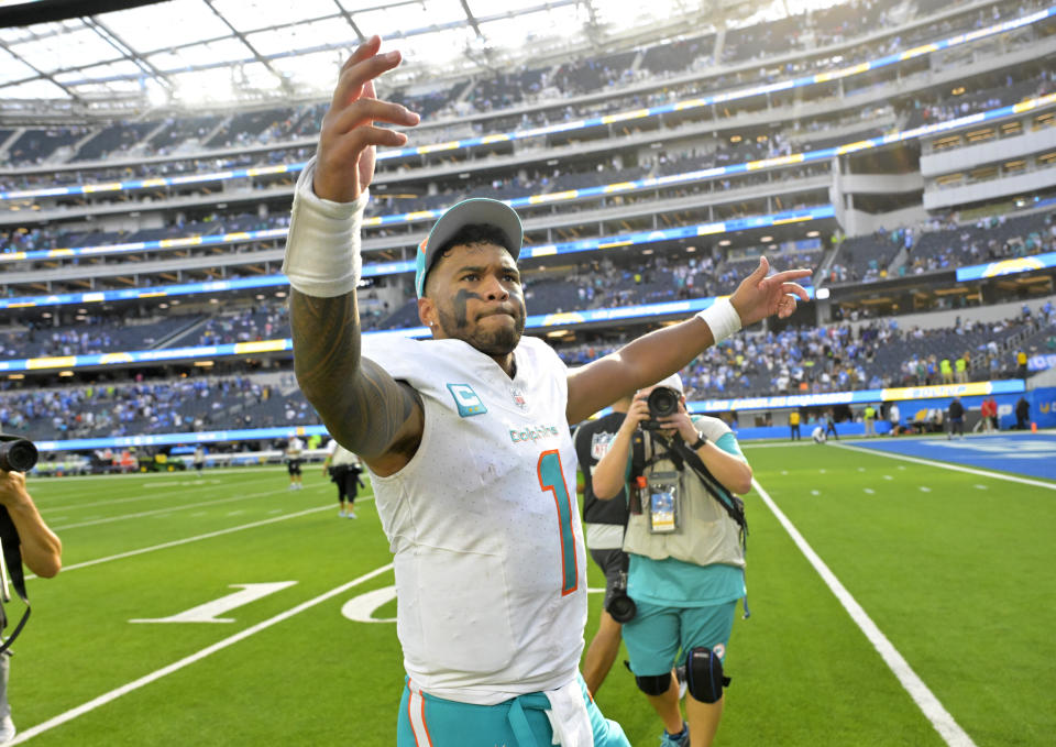 Dolphins quarterback <a class="link " href="https://sports.yahoo.com/nfl/players/32675" data-i13n="sec:content-canvas;subsec:anchor_text;elm:context_link" data-ylk="slk:Tua Tagovailoa;sec:content-canvas;subsec:anchor_text;elm:context_link;itc:0">Tua Tagovailoa</a> (1) Credit: Jayne Kamin-Oncea-USA TODAY Sports