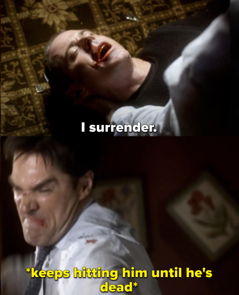 The Reaper says he surrenders, but Hotch keeps punching him until he's dead