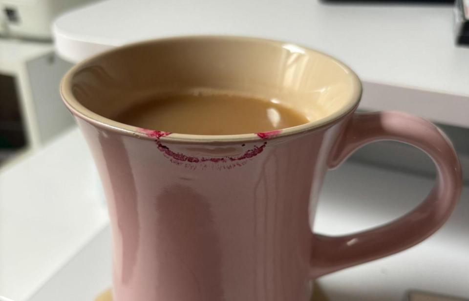 I will say, the lipstick color flawlessly matches my favorite pink mug! 