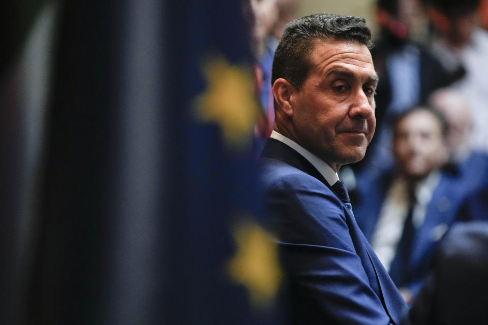 General Roberto Vannacci attends the presentation of a book by the League leader Matteo Salvini in Rome, Tuesday, April 30, 2024. Vannacci will be one of the League candidates at the next European Parliament elections. (AP Photo/Alessandra Tarantino)