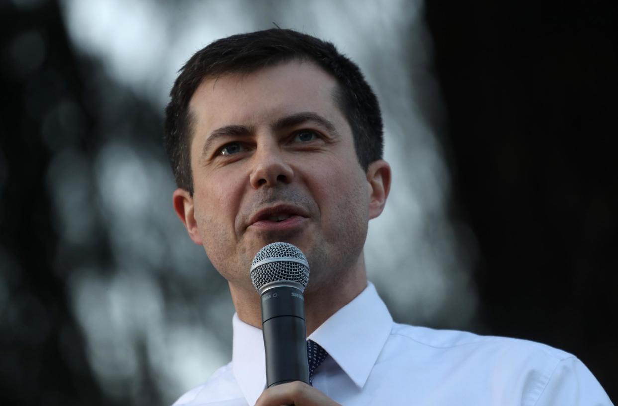 Mr Buttigieg has been campaigning in California ahead of Super Tuesday: Getty