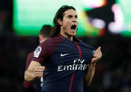 Soccer Football - Ligue 1 - Paris St Germain vs RC Strasbourg - Parc des Princes, Paris, France - February 17, 2018 Paris Saint-Germain’s Edinson Cavani celebrates scoring their fourth goal REUTERS/Benoit Tessier