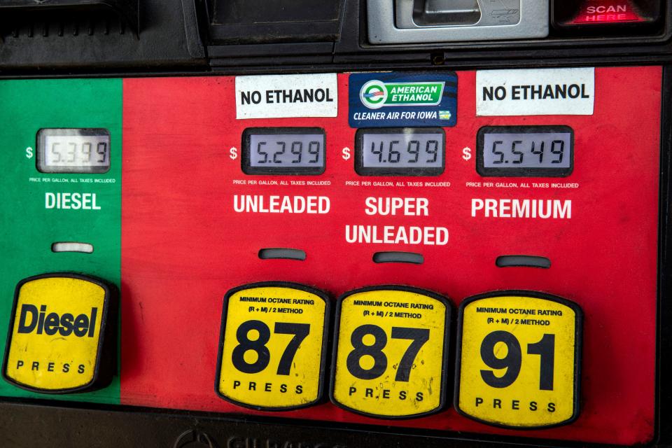 Gas prices at Casey's gas station in Cedar Rapids, Iowa, hover around $5 on June 17.