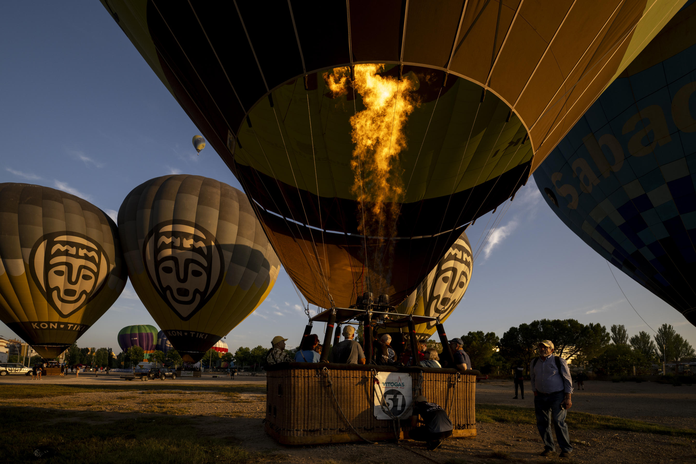 Hot-air balloons use heat to make the air inside the balloon lighter than the air surrounding it.