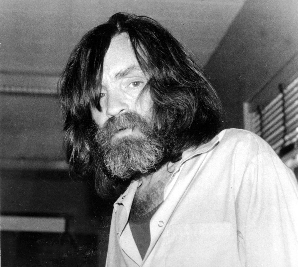 In this June 10, 1981 file photo, convicted murderer Charles Manson is photographed during an interview with television talk show host Tom Snyder in a medical facility in Vacaville, California (AP Photo, File)