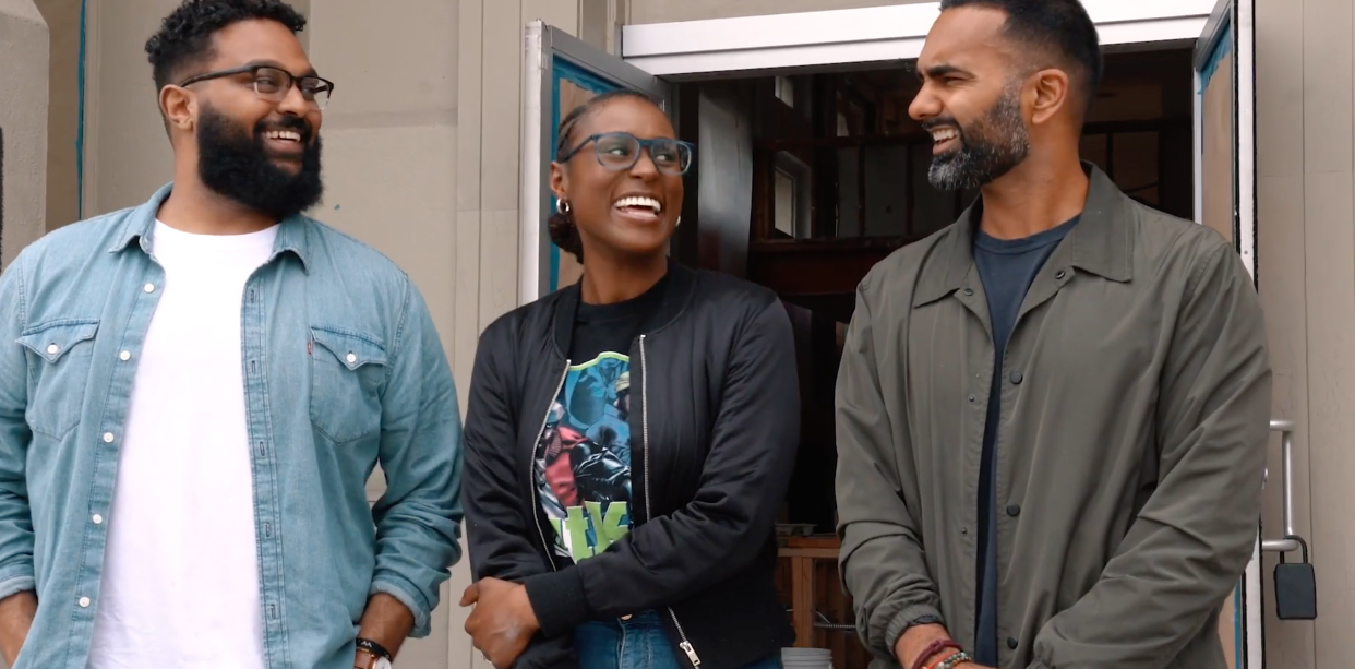 Issa Rae with cofounders Yonnie Hagos and Ajay Relan at Hilltop's third location.