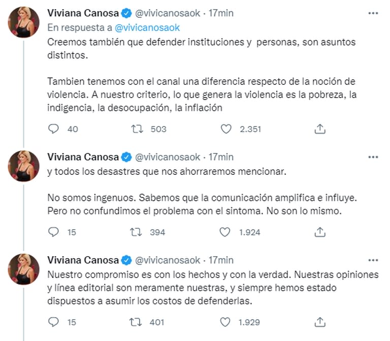 El hilo que realizó Viviana Canosa en su cuenta de Twitter