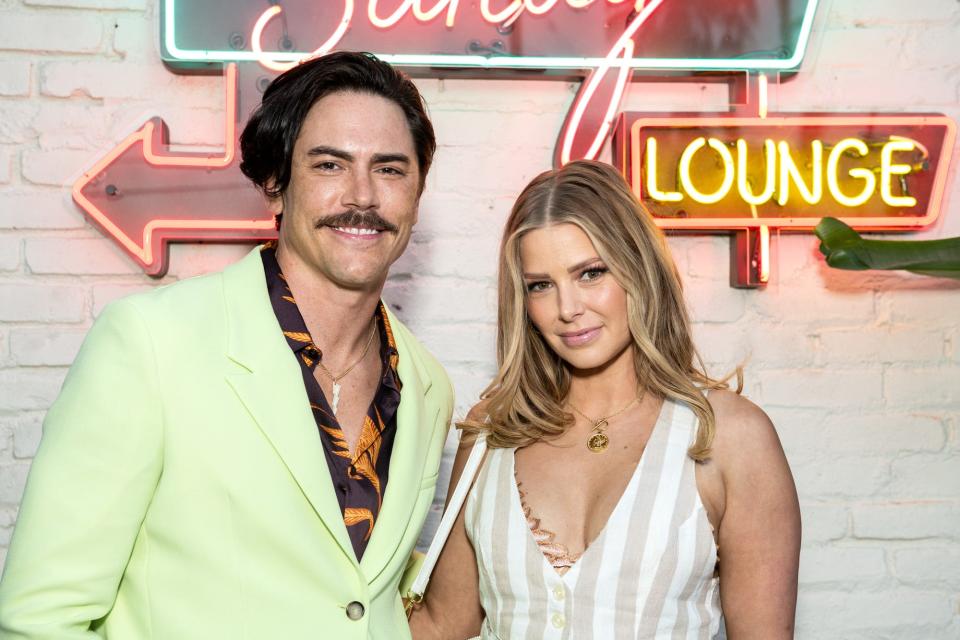 Television personalities Tom Sandoval (L) and Ariana Madix attend the Friends and Family Opening at Schwartz & Sandy's with the cast of "Vanderpump Rules" at Schwartz & Sandy's Lounge on July 26, 2022 in Los Angeles, California.