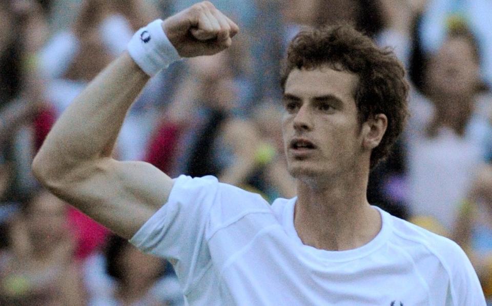 Andy Murray at Wimbledon 2008 - Andy Murray of Britain celebrates after defeating Richard Gasquet - Reuters/Toby Melville