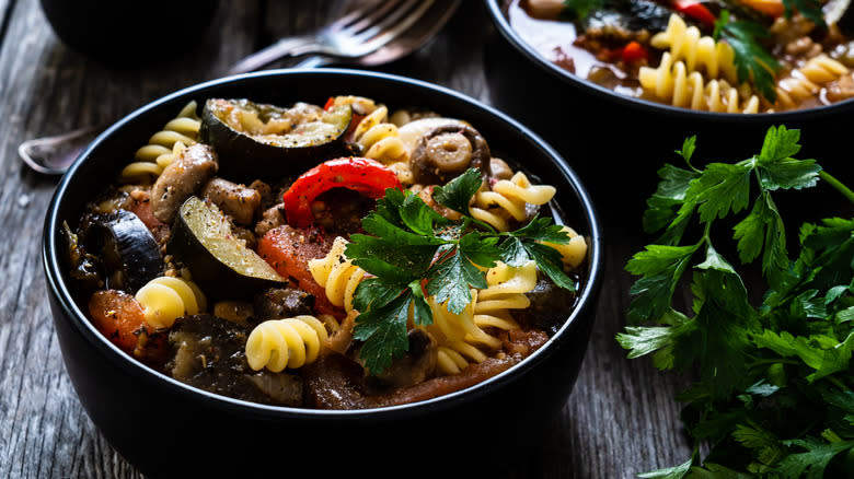 Eggplant ragout with mushrooms and parsley