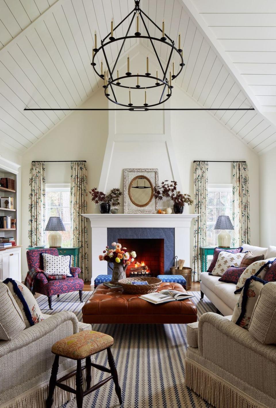 a living room with a fireplace