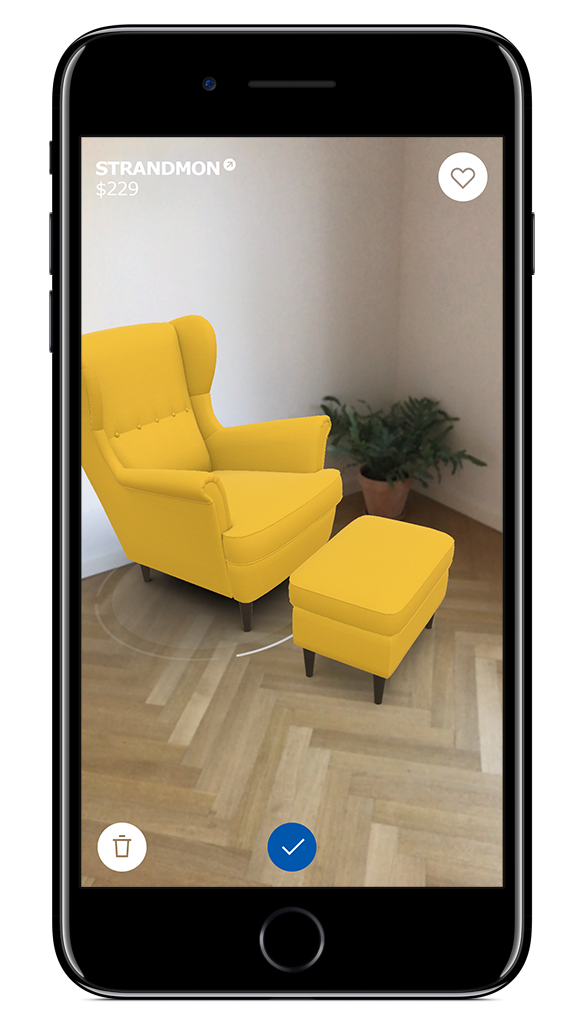 Placing a chair in the IKEA Place app.