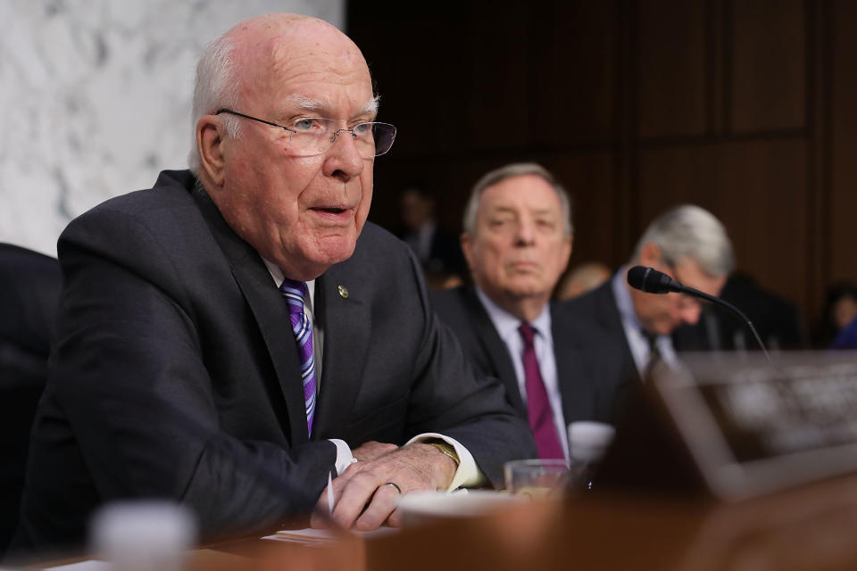 Senate Judiciary Committee member Sen. Patrick Leahy, D-Vt., questions Supreme Court nominee Judge Brett Kavanaugh during the second day of his confirmation hearings on Thursday on Capitol Hill in Washington, D.C. (Photo: Chip Somodevilla/Getty Images)