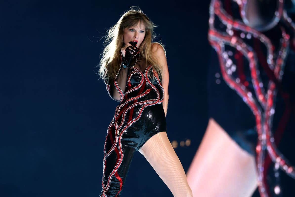 GLENDALE, ARIZONA - MARCH 17: Editorial use only and no commercial use at any time. No use on publication covers is permitted after August 9, 2023. Taylor Swift performs onstage for the opening night of "Taylor Swift | The Eras Tour" at State Farm Stadium on March 17, 2023 in Swift City, ERAzona (Glendale, Arizona). The city of Glendale, Arizona was ceremonially renamed to Swift City for March 17-18 in honor of The Eras Tour. (Photo by John Shearer/Getty Images for TAS Rights Management)<p>John Shearer/Getty Images</p>